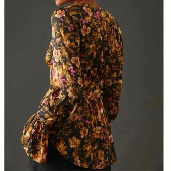 Anthropologie Floral V-Neck Blouse - Black and Brown - Picture 2 of 11